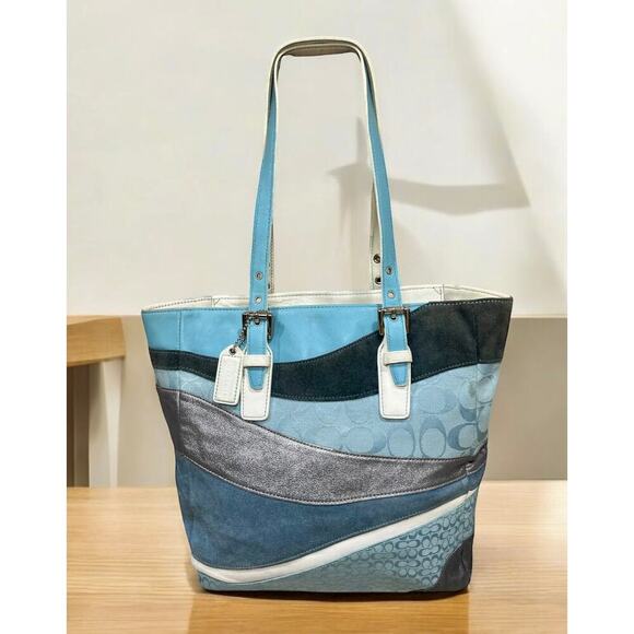Coach Blue and Gray Tote Bag - Picture 1 of 16